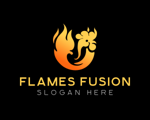 Flaming Roast Chicken BBQ  logo design