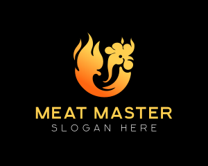 Flaming Roast Chicken BBQ  logo design