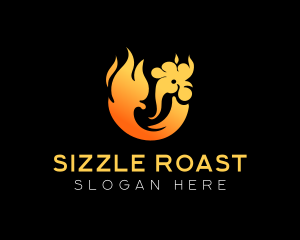 Roast - Flaming Roast Chicken BBQ logo design