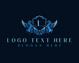 Wealth - Pegasus Shield Crest logo design