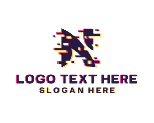 Online - Glitch Pixel Letter N logo design