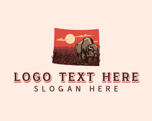 Map - Wyoming Bison State Animal logo design