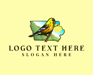 Iowa Map - American Goldfinch Iowa logo design