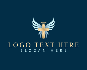 Theology - Cross Wings Halo logo design