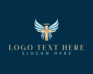 Catholic - Cross Wings Halo logo design