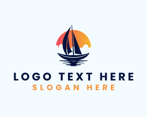 Boat - Sun Sailing Boat logo design
