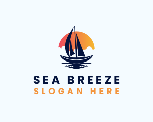 Sun Sailing Boat logo design