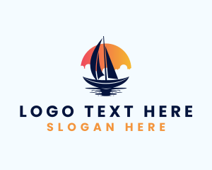 Waves - Sun Sailing Boat logo design