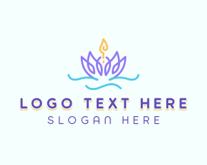 Monoline - Floating Lotus Candle logo design