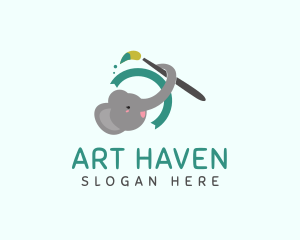 Cute Elephant Painter  logo design