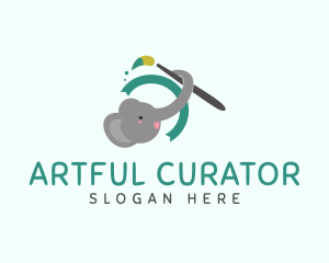 Cute Elephant Painter  logo design