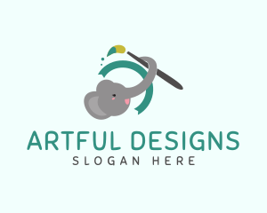 Cute Elephant Painter  logo design