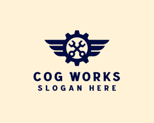 Wrench Cog Wings logo design