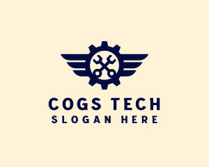 Wrench Cog Wings logo design