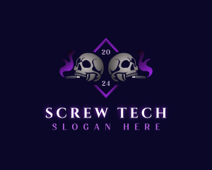 Skull Smoking Cigar logo design