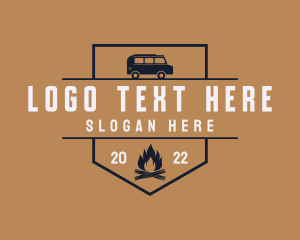 Camper - Travel Van Campfire logo design