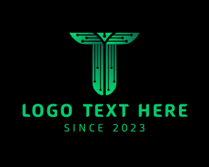 Telecom - Digital Circuitry Letter T logo design