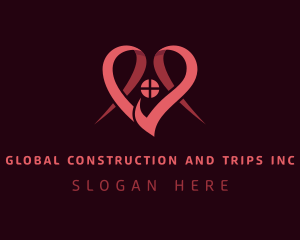 Ribbon - Pink Heart House logo design
