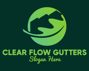 Gutter - Green Eco Home Roof Leaf logo design