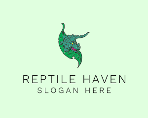 Crocodile Reptile Leaf logo design