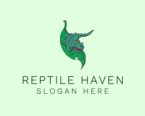 Crocodile Reptile Leaf logo design