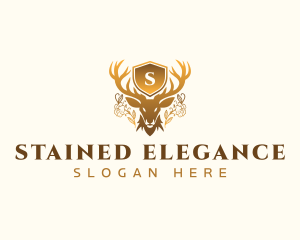 Deer Floral Shield logo design