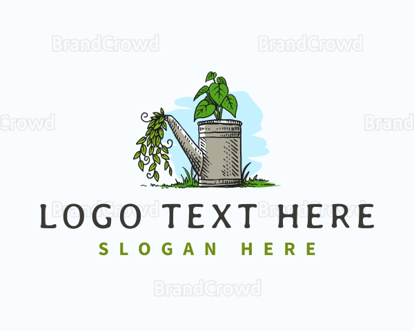 Gardener Watering Can Landscaping Logo