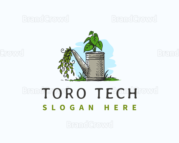 Gardener Watering Can Landscaping Logo