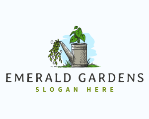 Gardener Watering Can Landscaping logo design