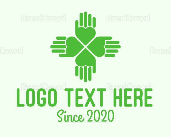Green Heart Hand Clover Logo