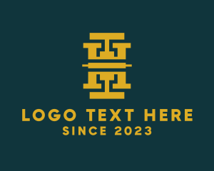 Rolling Pin - Golden Column Letter H logo design