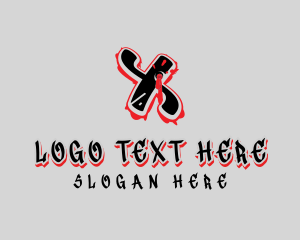 Blood - Splatter Graffiti Letter X logo design