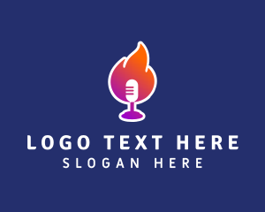 Microphone - Podcast Flaming Mic logo design