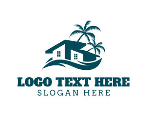 Surf - House Wave Palm Tree logo design