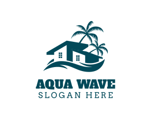 House Wave Palm Tree logo design