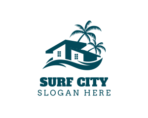 House Wave Palm Tree logo design