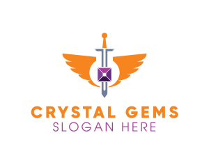 Wing Sword Gem logo design