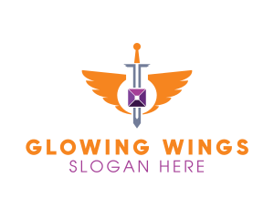 Wing Sword Gem logo design