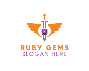 Ruby - Wing Sword Gem logo design