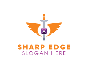 Wing Sword Gem logo design