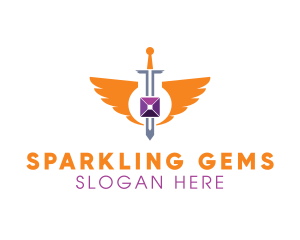 Wing Sword Gem logo design