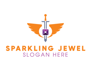 Wing Sword Gem logo design
