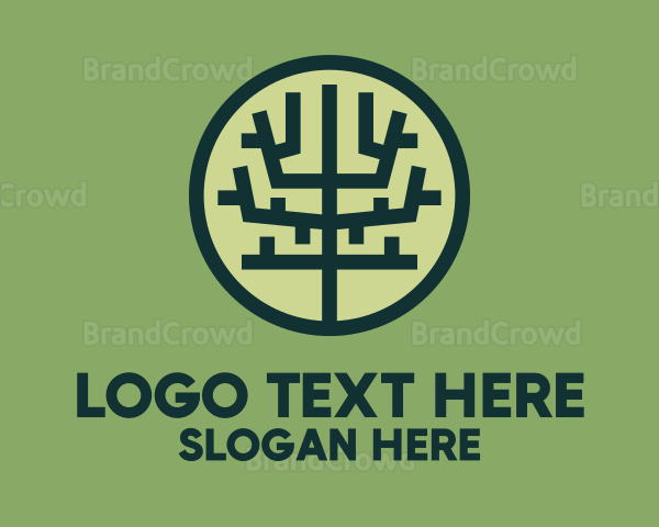 Symmetrical Geometric Tree Badge Logo