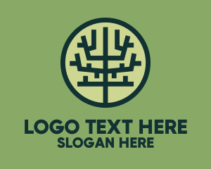 Wood - Symmetrical Geometric Tree Badge logo design