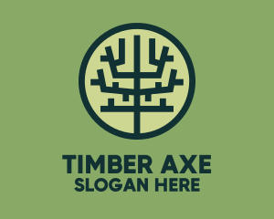 Symmetrical Geometric Tree Badge logo design