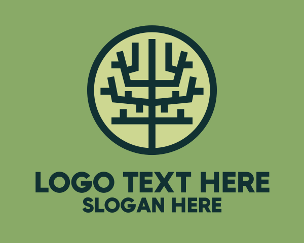 Wood - Symmetrical Geometric Tree Badge logo design