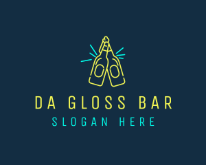 Neon Beer Bottles Bar Sign logo design