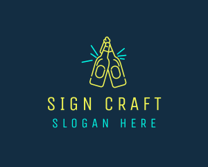 Neon Beer Bottles Bar Sign logo design