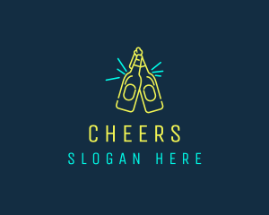 Neon Beer Bottles Bar Sign logo design