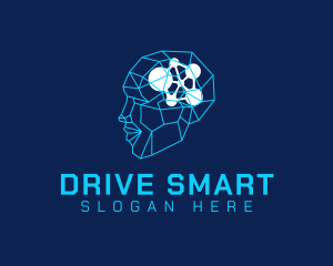 Blue Geometric Smart Head  logo design